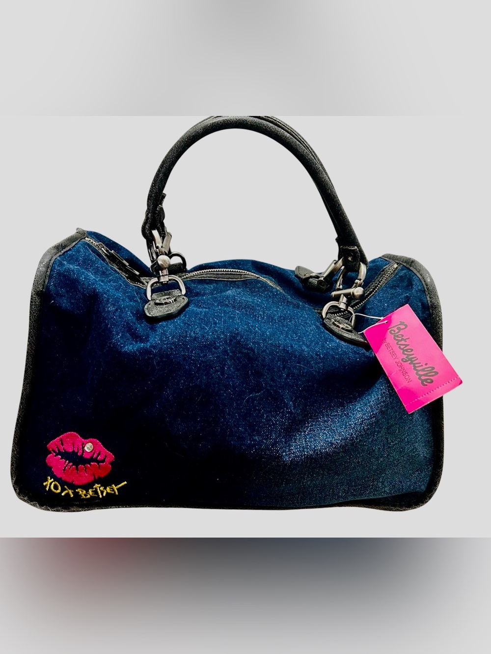 Betseyville by Betsey Johnson Dark Blue Denim Tote with Black Handles